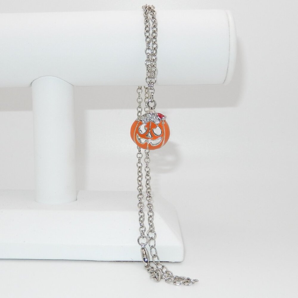 NWOT / Pumpkin Jack O' Lantern Halloween Necklace / Adjustable 19" + 1" Pendant